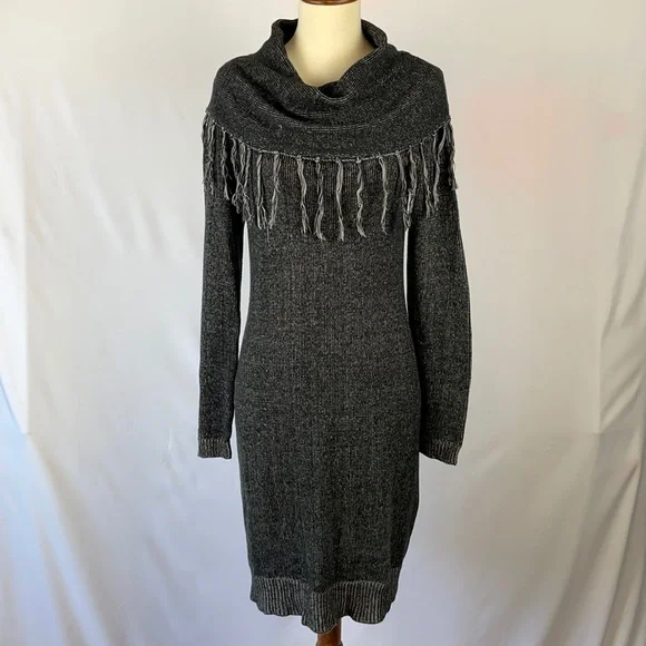 Romeo & Juliet Couture Black and Gray Fringe Sweater Dress - Size Small - Picture 1 of 12
